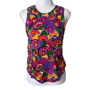 Barbara M VTG 90’s Bright Floral Lightweight Vibrant Button Back Blouse Tank L